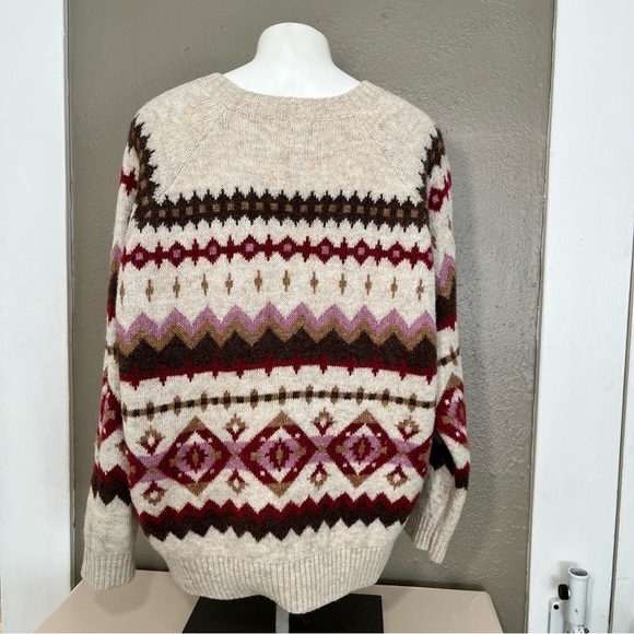 Wool Blend Fair Isle Sweater L | Winter Cozy Holiday Knit Pullover - Picture 5 of 13